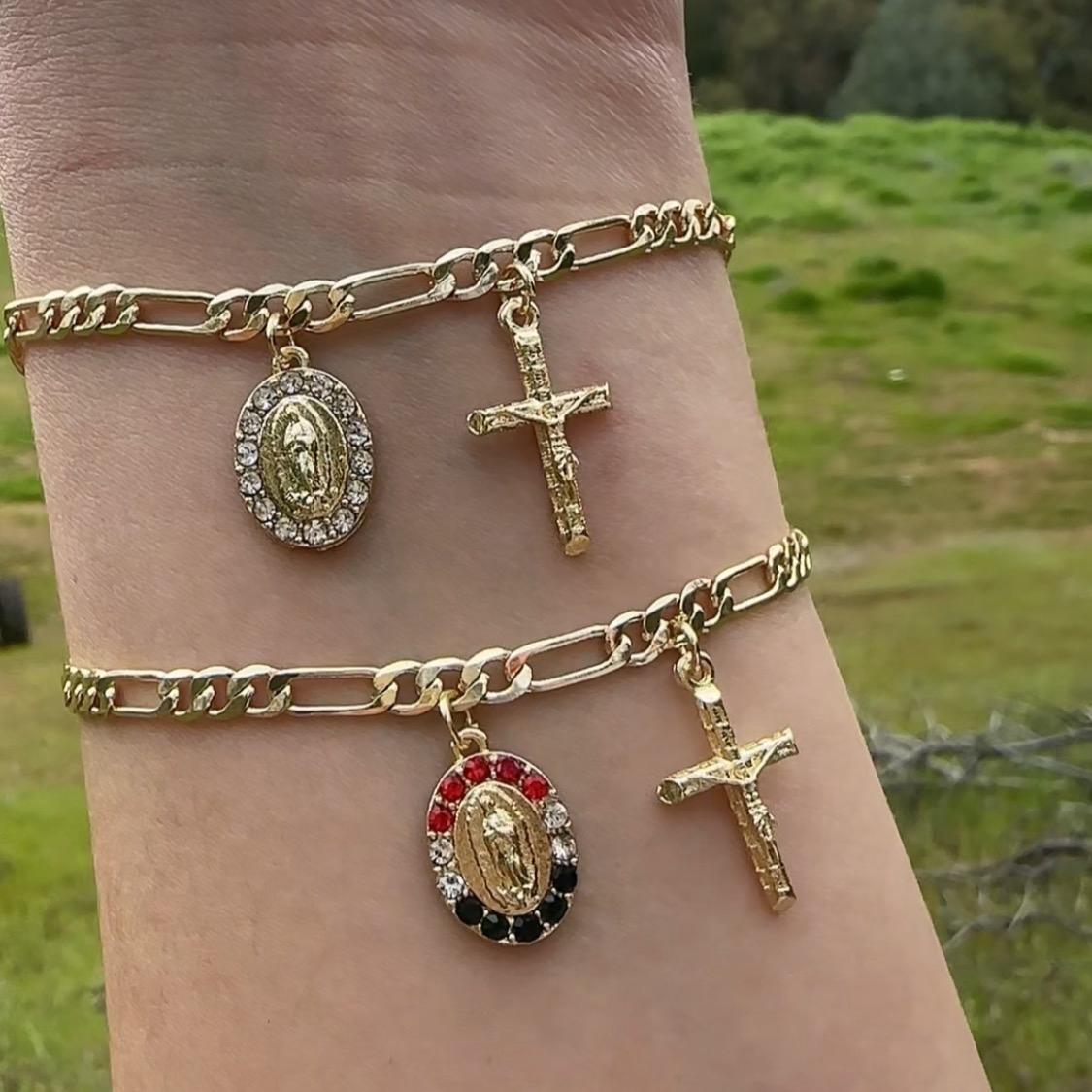 18k Gold Plated Unisex Virgencita Bracelet with Our Lady of Guadalupe Charm