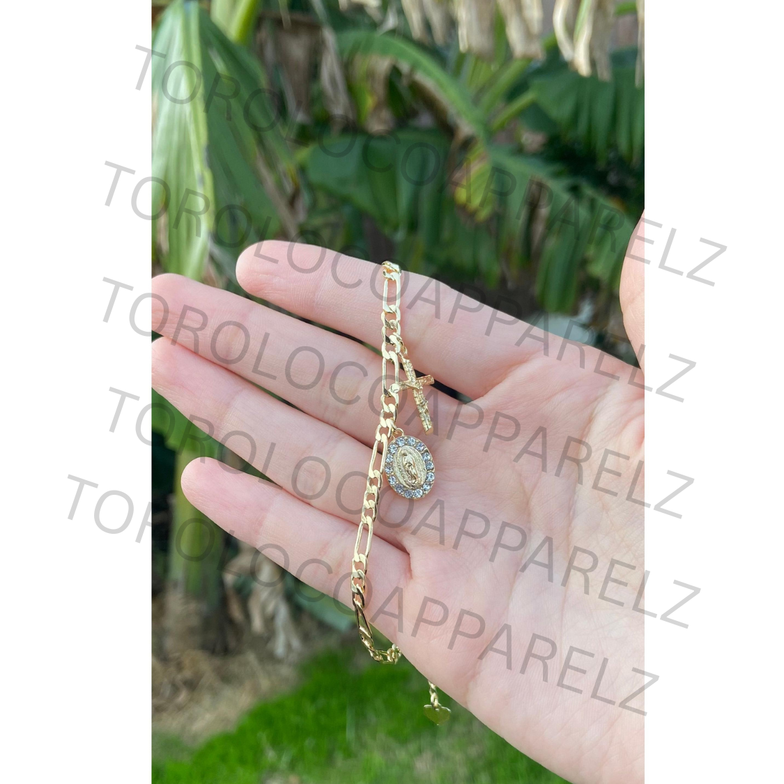 18k Gold Plated Unisex Virgencita Bracelet with Our Lady of Guadalupe Charm