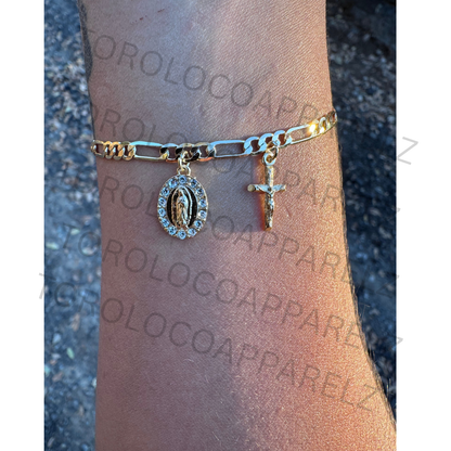 18k Gold Plated Unisex Virgencita Bracelet with Our Lady of Guadalupe Charm