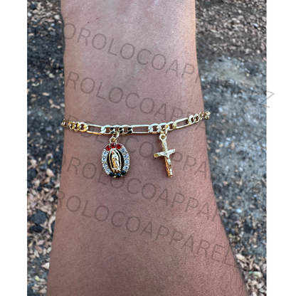 18k Gold Plated Unisex Virgencita Bracelet with Our Lady of Guadalupe Charm