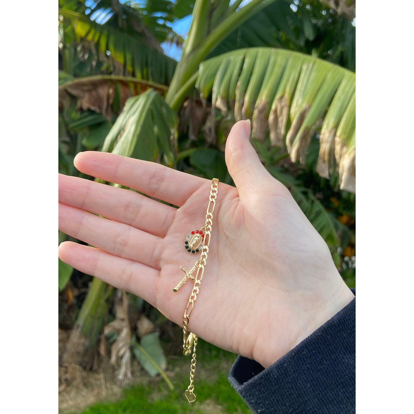 18k Gold Plated Unisex Virgencita Bracelet with Our Lady of Guadalupe Charm