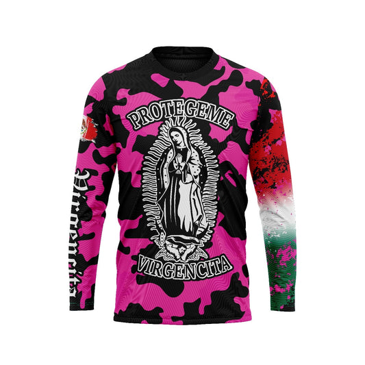 Pink and black virgencita jersey